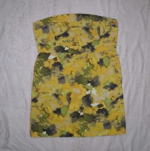 Cute Yellow Strapless Floral Dress